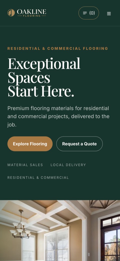 Oakline Flooring website on a phone